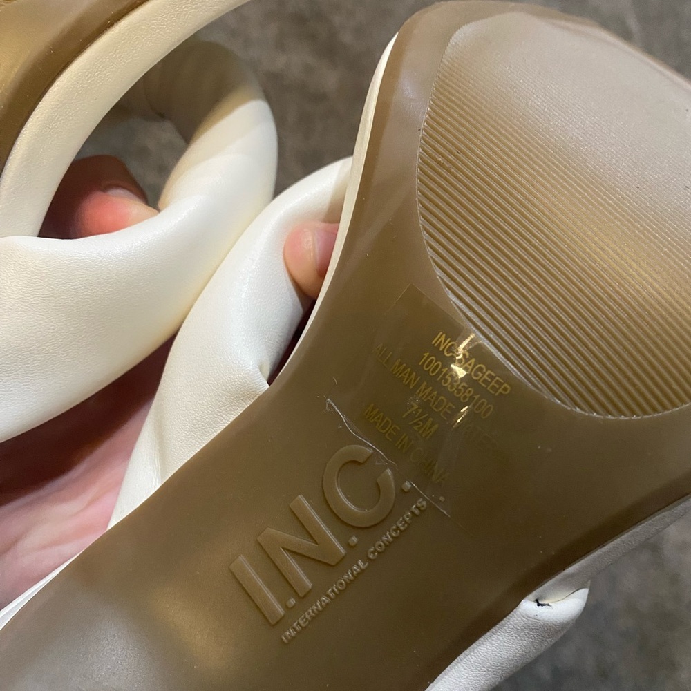 White faux leather square toed heeled sandals by I.N.C​ - Picture 8 of 10